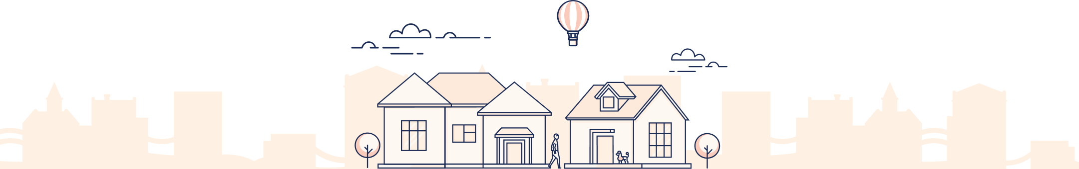 Illustrated house with skyline in back